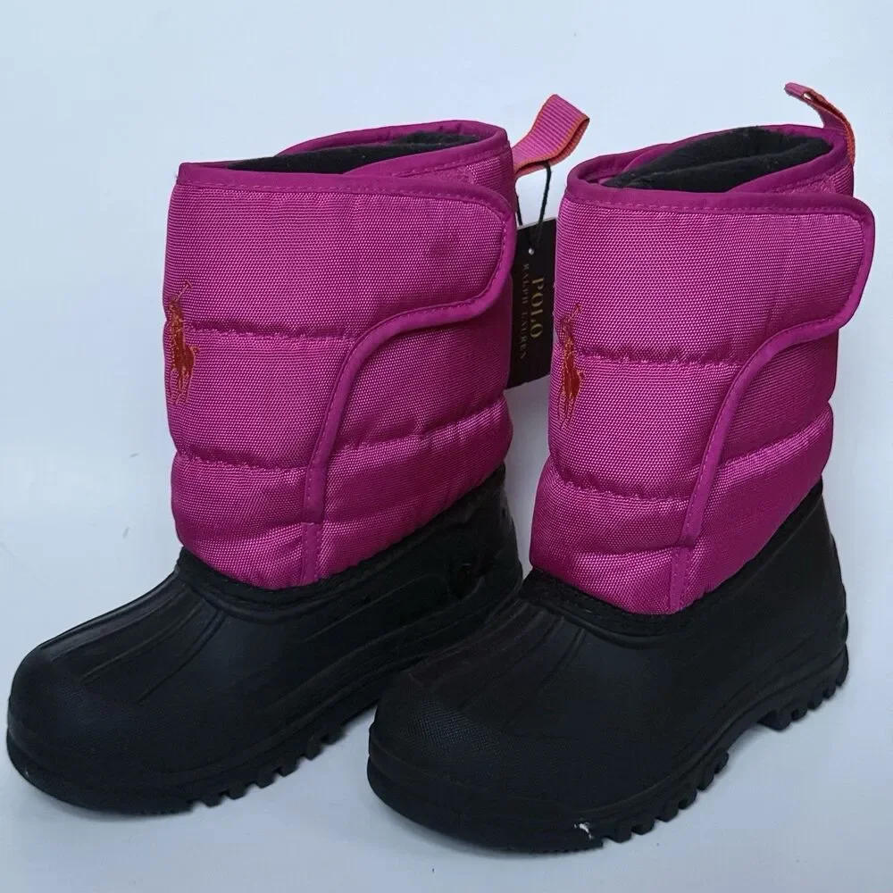 Polo Ralph Lauren Black & Pink Hamilten II EZ Girls Snow Boots Size 10